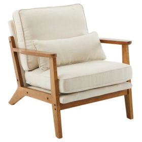 Oak Armrest Oak Upholstered Single Lounge Chair Indoor Lounge Chair Off-White (Option: Defaulttitle)